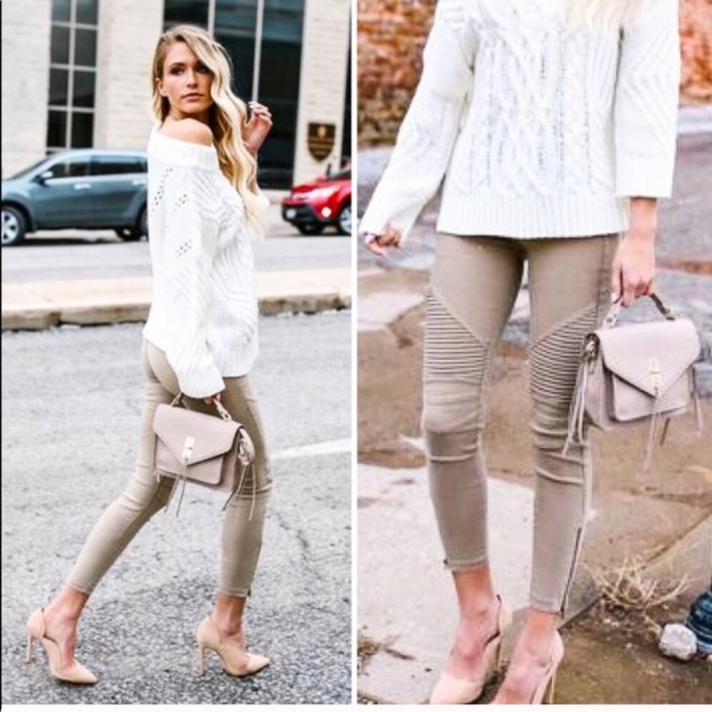 KHAKI ankle zip pull on moto leggings S/M - Picture 3 of 8